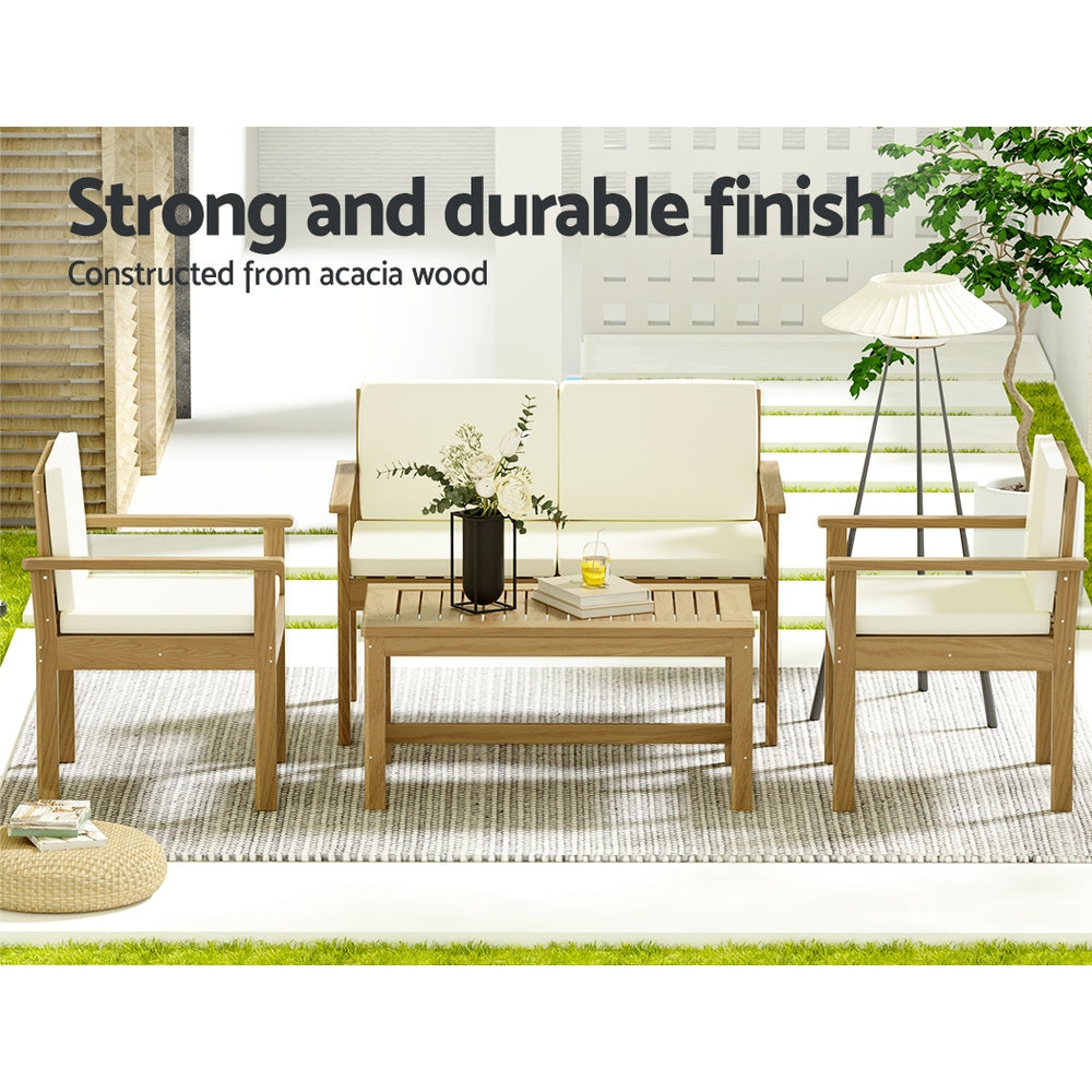 Brighton 4-Seater Acacia Wood Lounge Setting Table Chairs