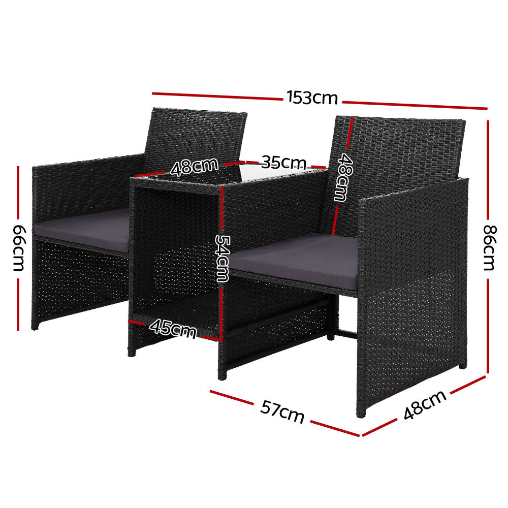 Prahran Luxury Bistro Set with Table - Black