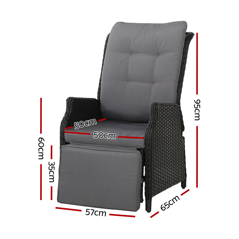 South Yarra Deluxe Set of 2 Sun lounge & Recliner Chairs - Black