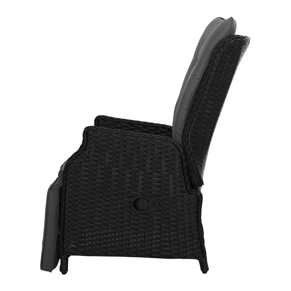 South Yarra Deluxe Set of 2 Sun lounge & Recliner Chairs - Black