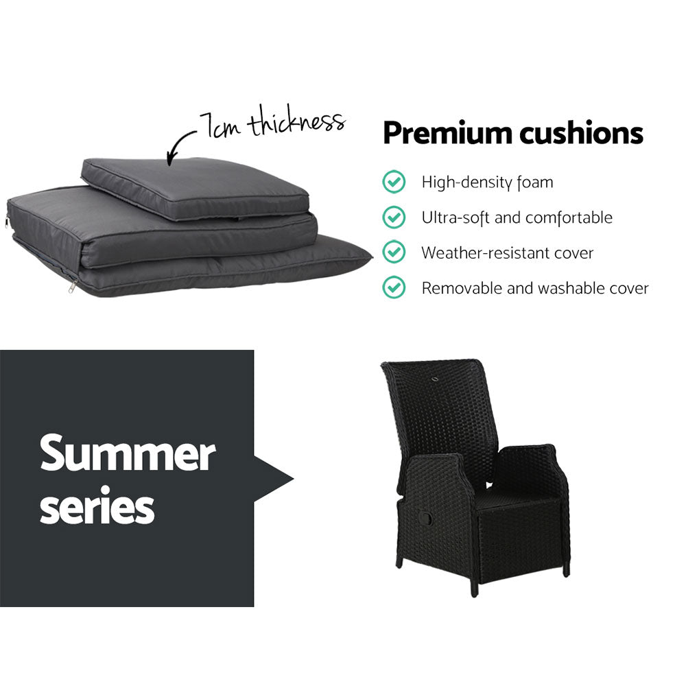 South Yarra Deluxe Set of 2 Sun lounge & Recliner Chairs - Black