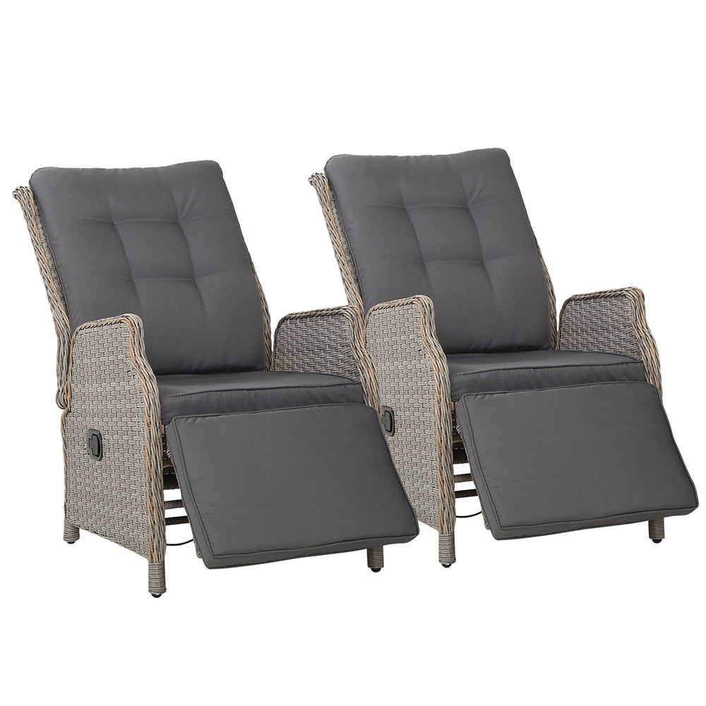 South Yara Deluxe Set of 2 Sun Lounge & Recliner Chairs - Grey