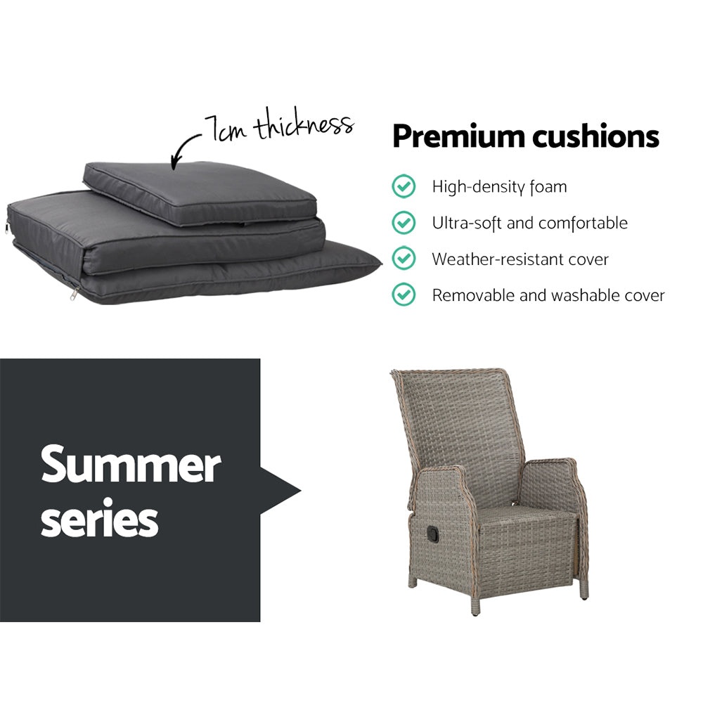 South Yara Deluxe Set of 2 Sun Lounge & Recliner Chairs - Grey