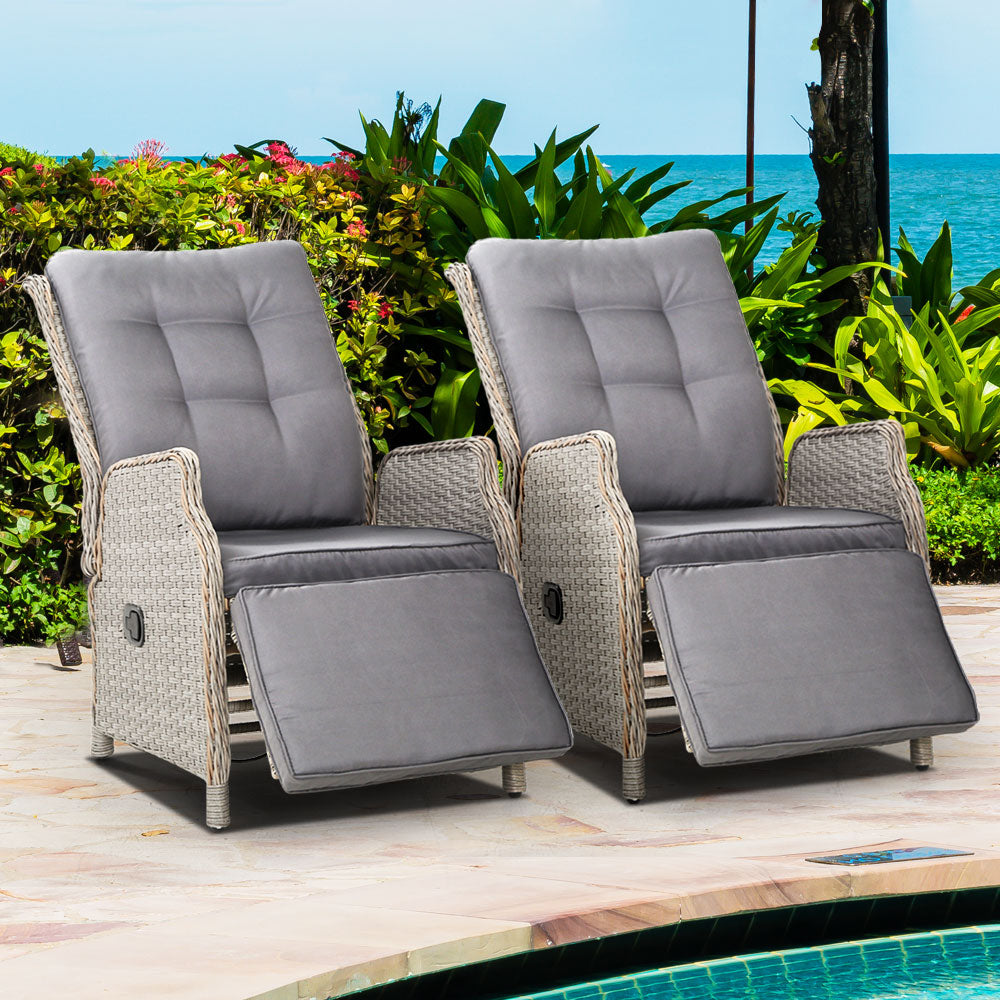 South Yara Deluxe Set of 2 Sun Lounge & Recliner Chairs - Grey