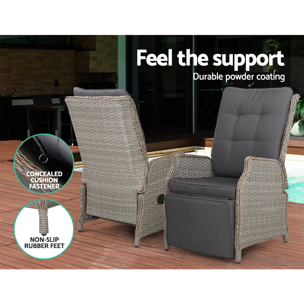 South Yara Deluxe Set of 2 Sun Lounge & Recliner Chairs - Grey
