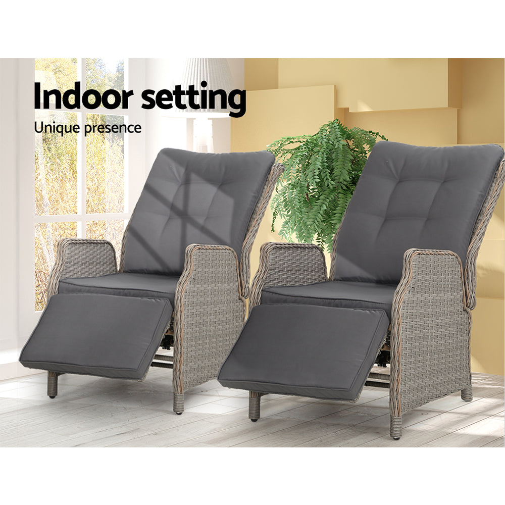 South Yara Deluxe Set of 2 Sun Lounge & Recliner Chairs - Grey