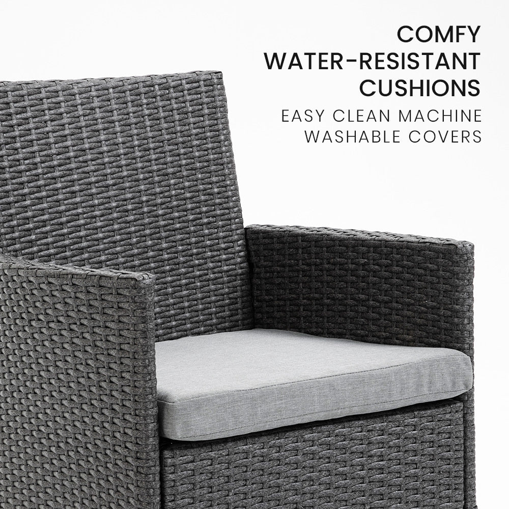 Prahran Rattan 3 Piece Outdoor Furniture Set with Table and Chairs - Grey