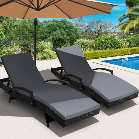 Sorrento Premium Set of 2 Outdoor Sun Lounge Chair with Cushion - Black