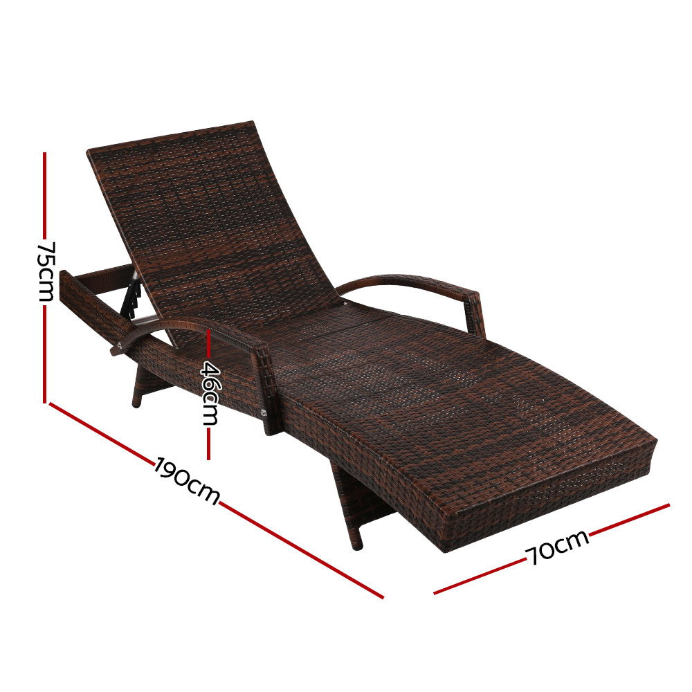 Sorrento Premium Set of 2 Outdoor Sun Lounge Chair with Cushion - Brown & Beige