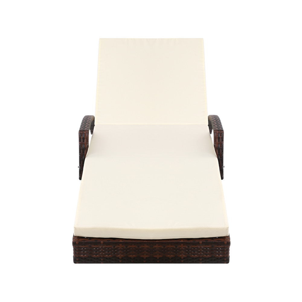 Sorrento Premium Set of 2 Outdoor Sun Lounge Chair with Cushion - Brown & Beige