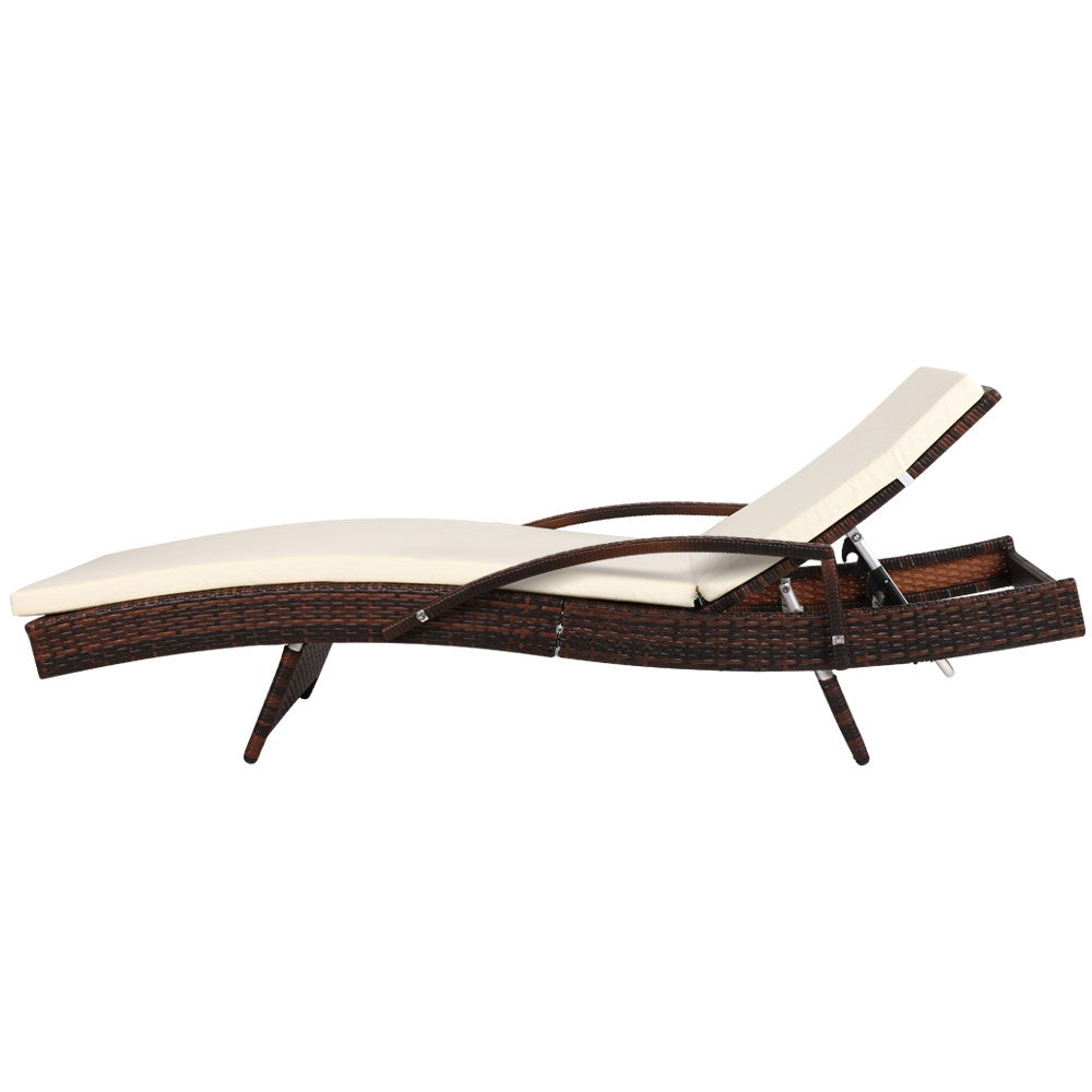 Sorrento Premium Set of 2 Outdoor Sun Lounge Chair with Cushion - Brown & Beige