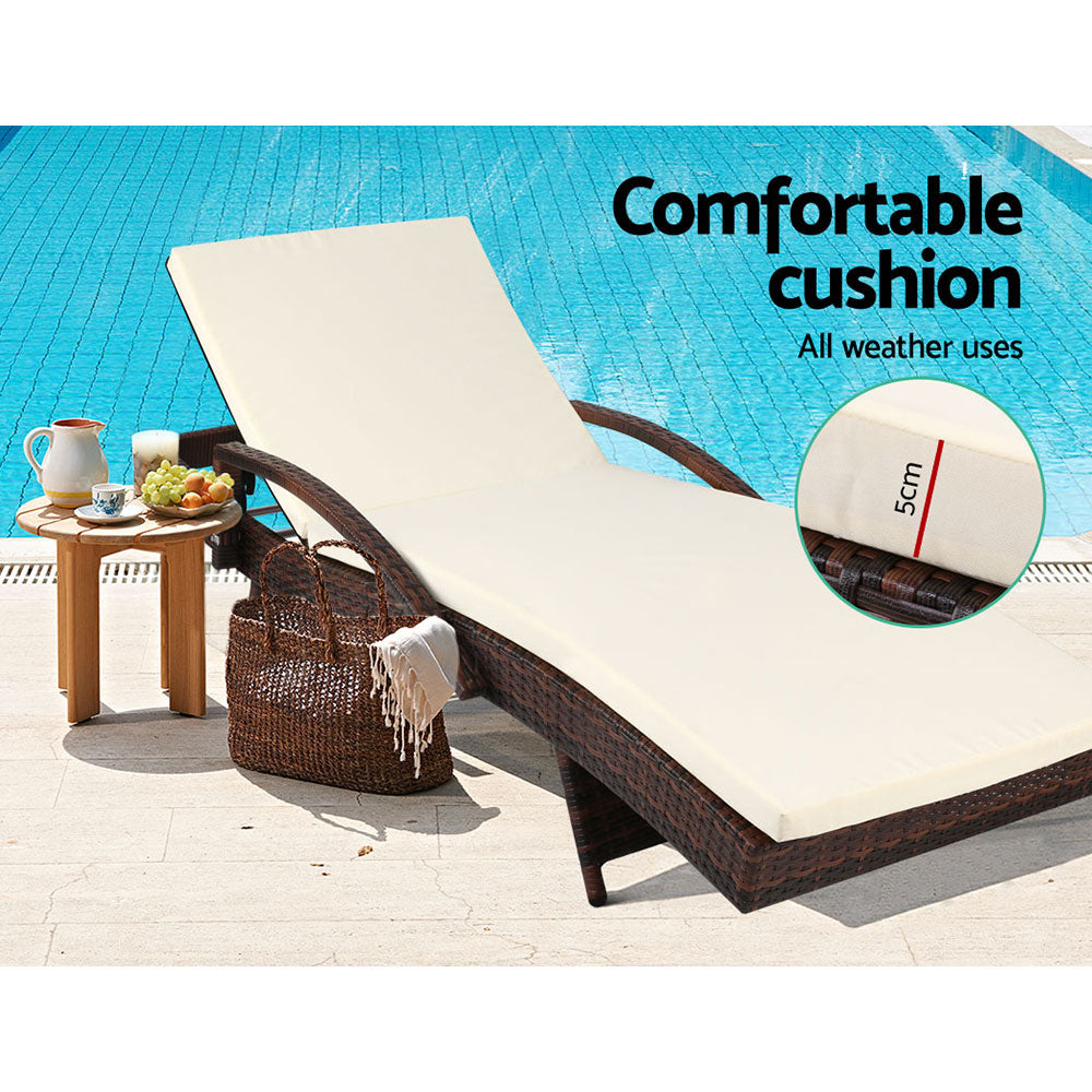 Sorrento Premium Set of 2 Outdoor Sun Lounge Chair with Cushion - Brown & Beige