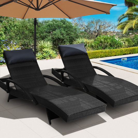 Sorrento Premium Set of 2 Sun Lounges - Black