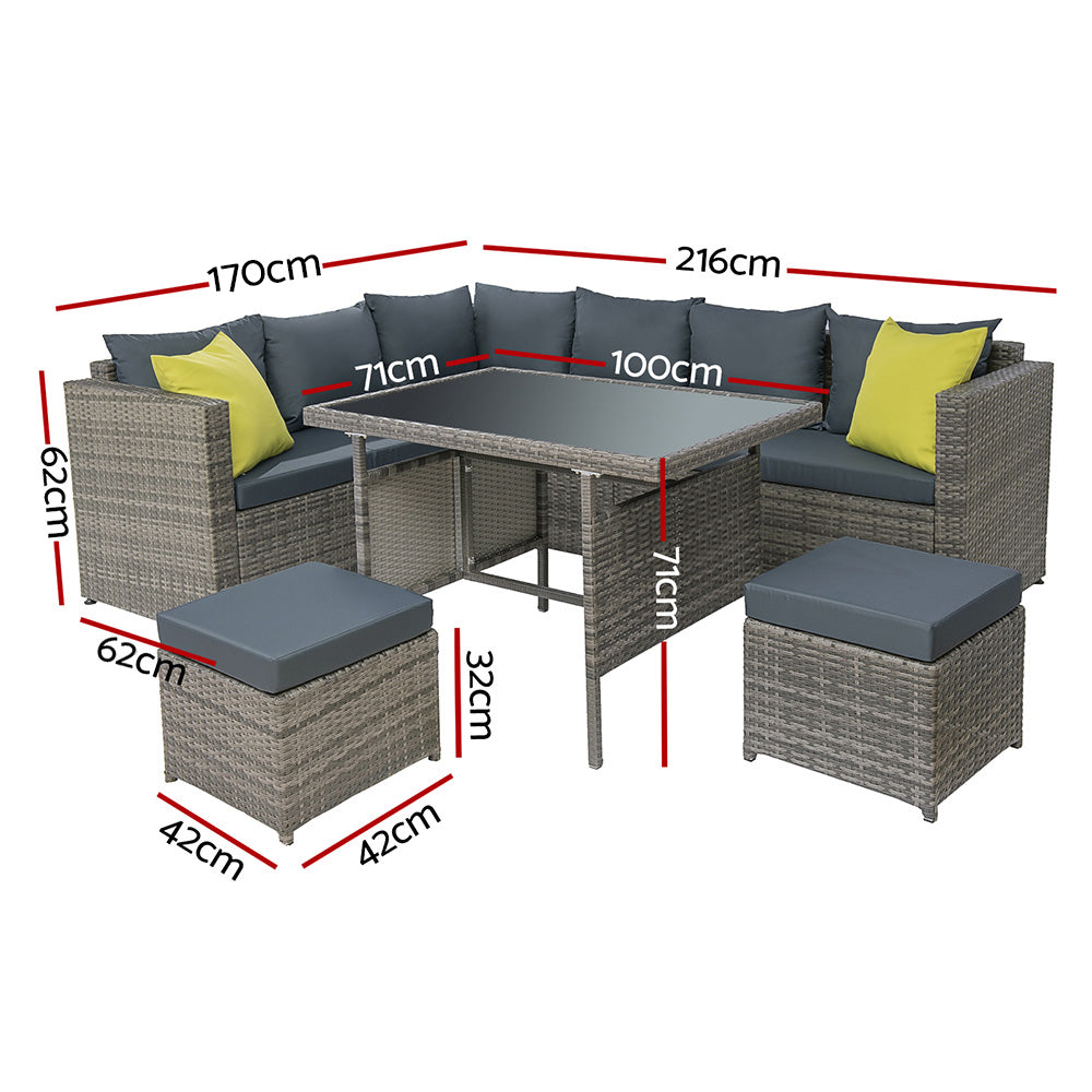 Toorak Deluxe 9 Seater Outdoor Dining Set - Grey