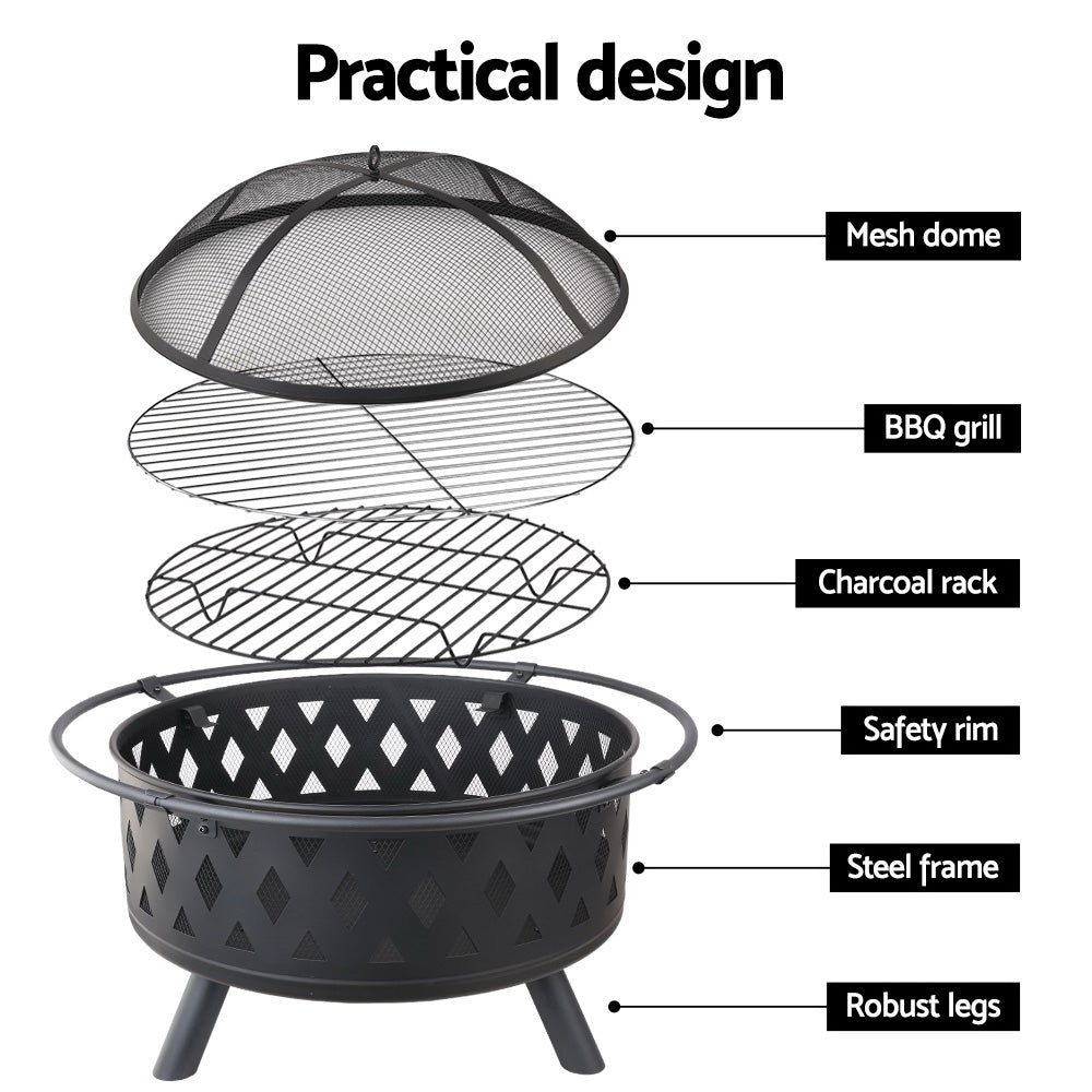 Fitzroy Portable 32" BBQ Charcoal Grill Fire Pit
