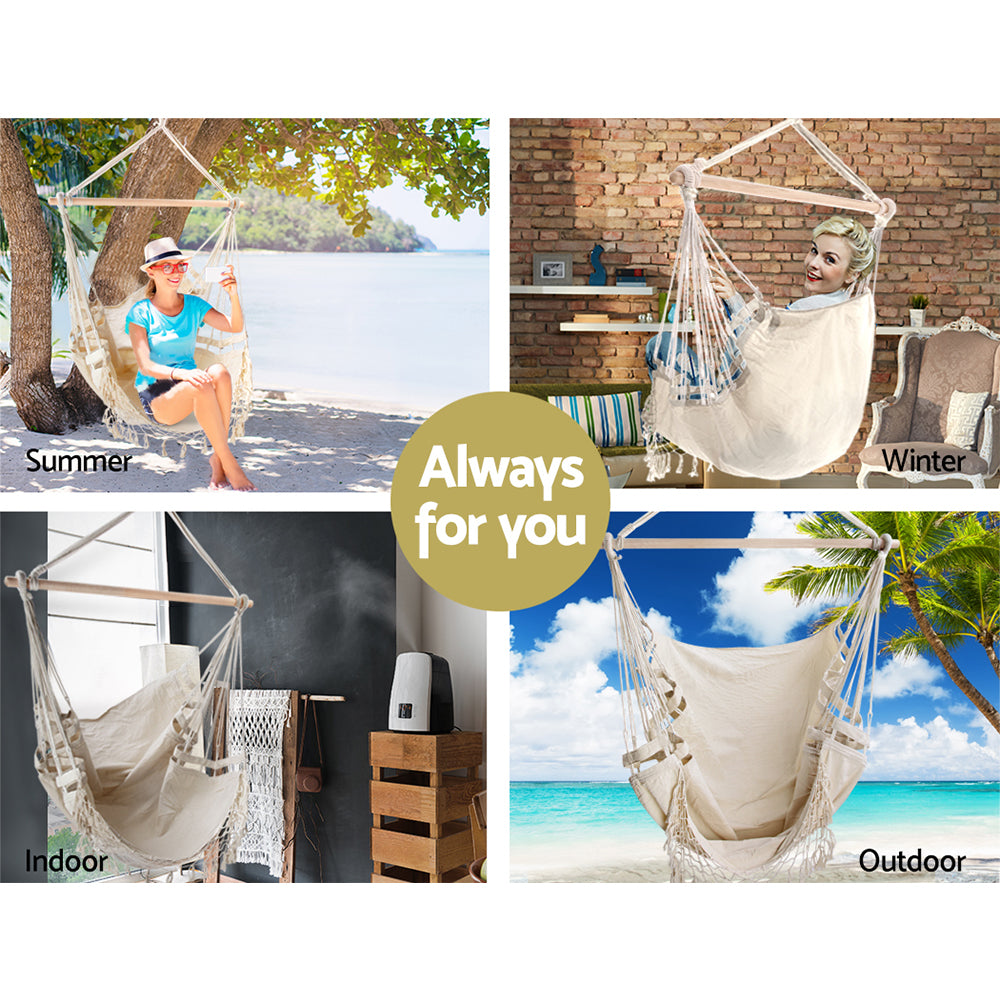 South Yarra Hammock Swing Chair with Tassels - Cream