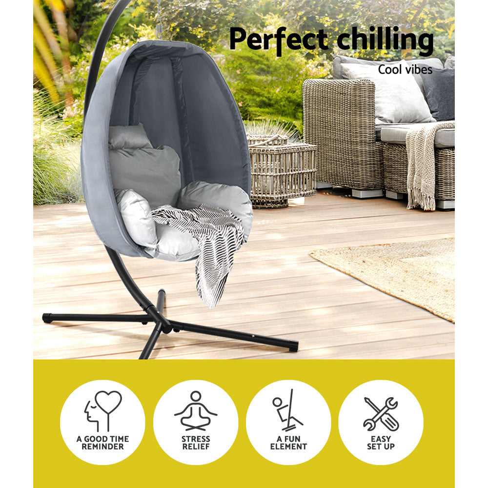 Portsea Luxury Outdoor Hanging Swing Chair Pod Lounge - Grey