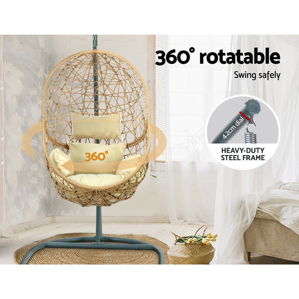 Sorrento Premium Swing Egg Chair With Stand Cream Outdoor