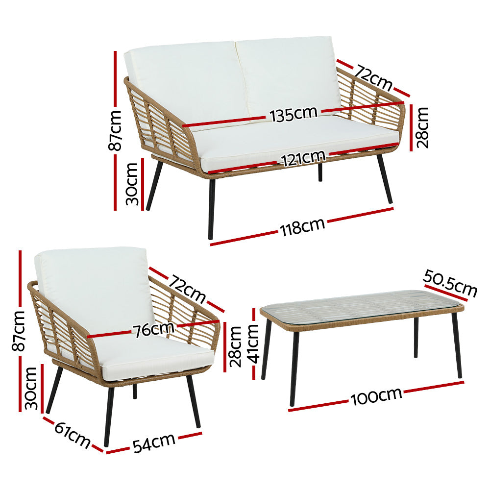 Brighton 4 Piece Rattan Lounge Set Table Chairs