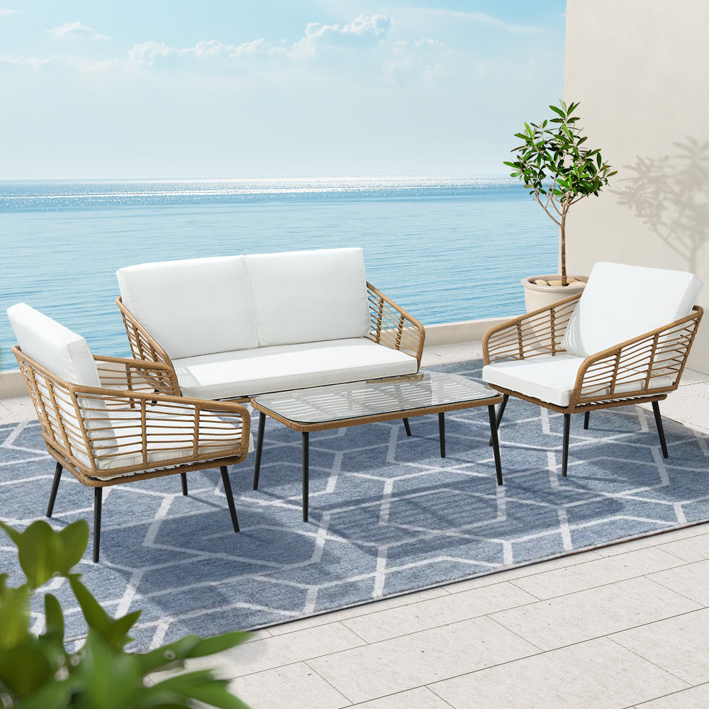 Brighton 4 Piece Rattan Lounge Set Table Chairs