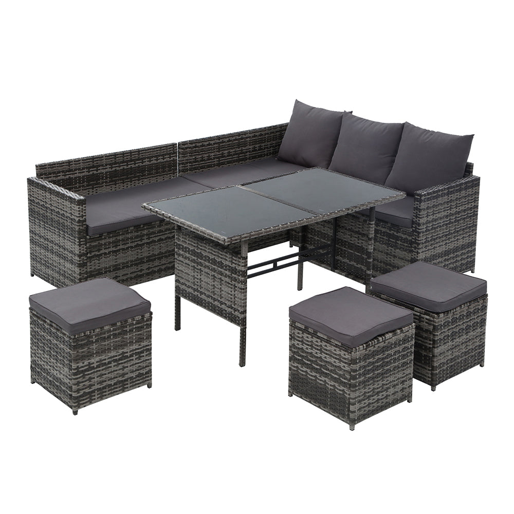 Armadale Deluxe 9 Seater Sofa Dining Set with 3 Ottomans - Grey (Storage Cover)