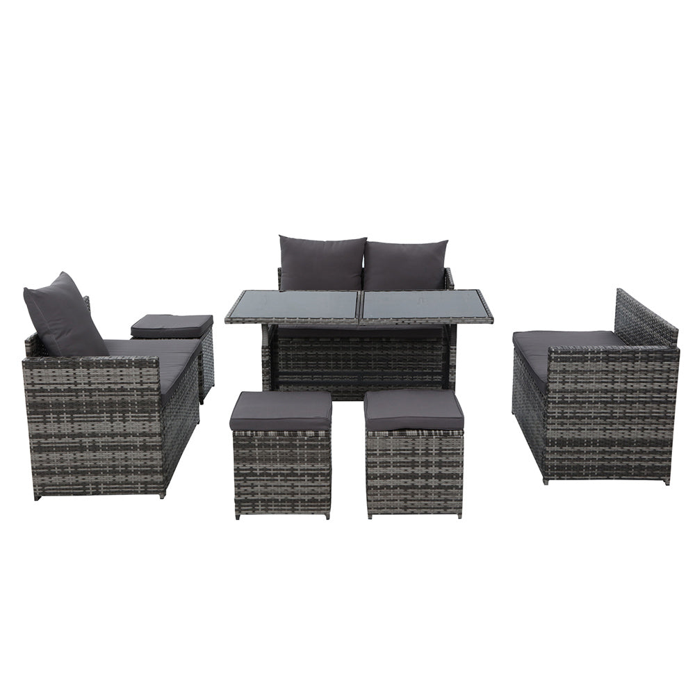 Armadale Deluxe 9 Seater Sofa Dining Set with 3 Ottomans - Grey (Storage Cover)