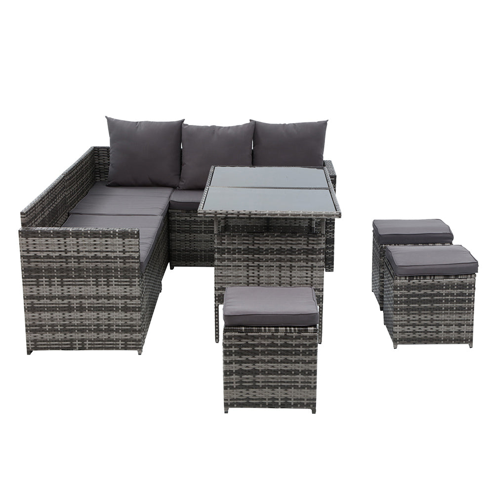 Armadale Deluxe 9 Seater Sofa Dining Set with 3 Ottomans - Grey (Storage Cover)