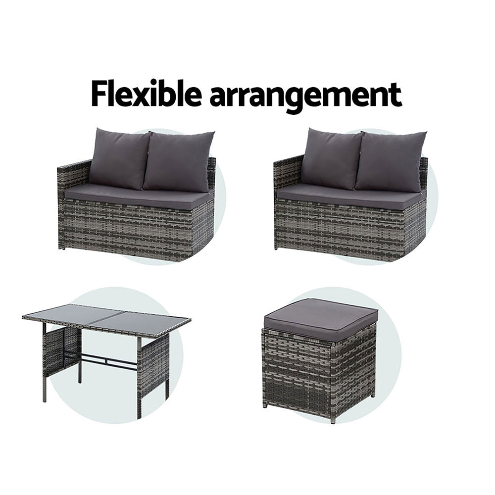 Armadale Deluxe 9 Seater Sofa Dining Set with 3 Ottomans - Grey (Storage Cover)