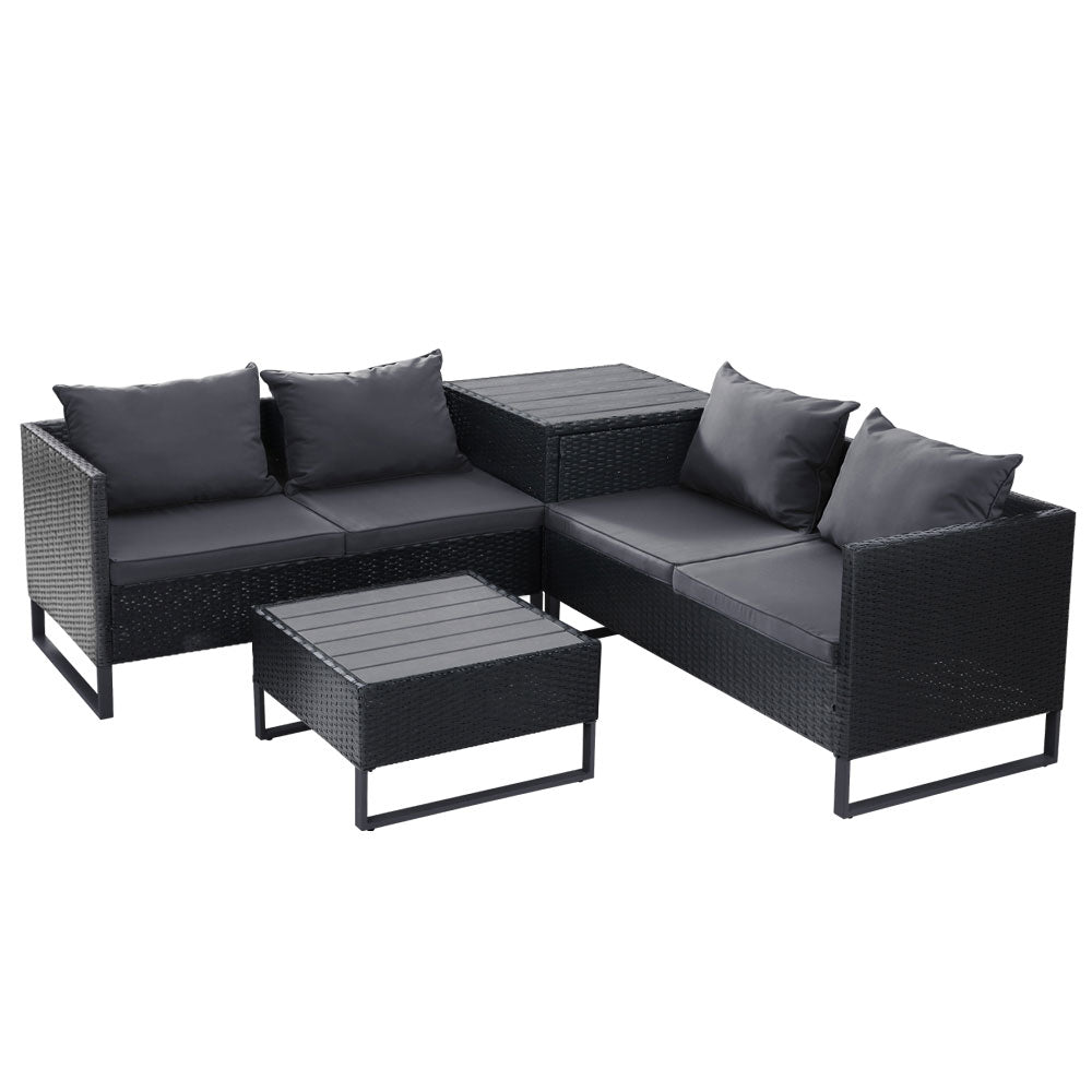 Portsea Deluxe Outdoor 4 Piece Sofa Set - Black