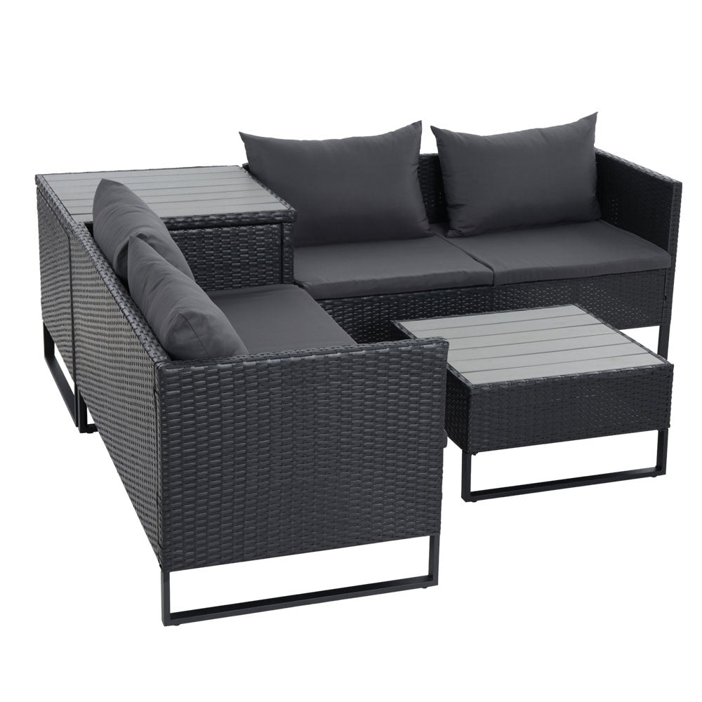 Portsea Deluxe Outdoor 4 Piece Sofa Set - Black