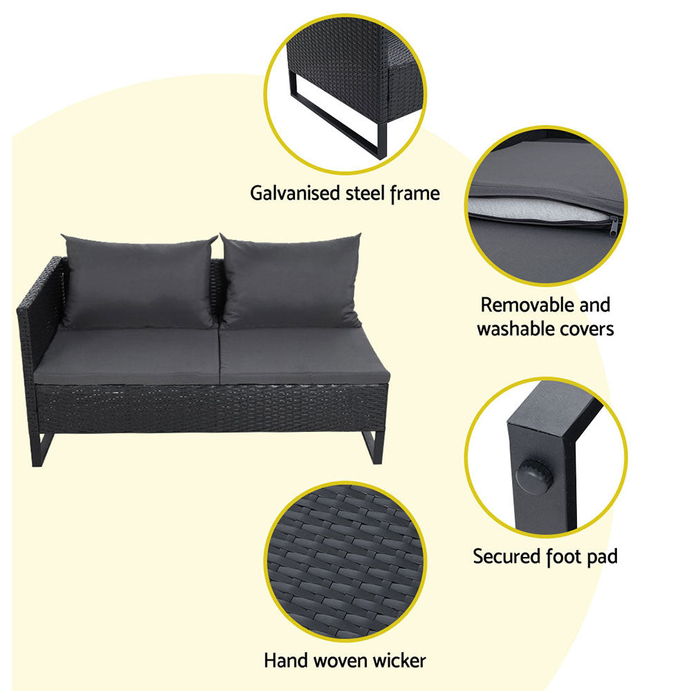 Portsea Deluxe Outdoor 4 Piece Sofa Set - Black