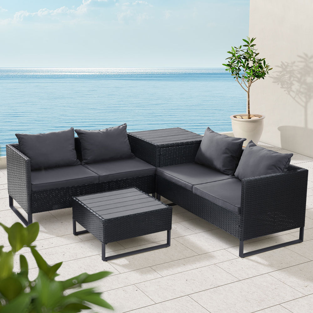 Portsea Deluxe Outdoor 4 Piece Sofa Set - Black