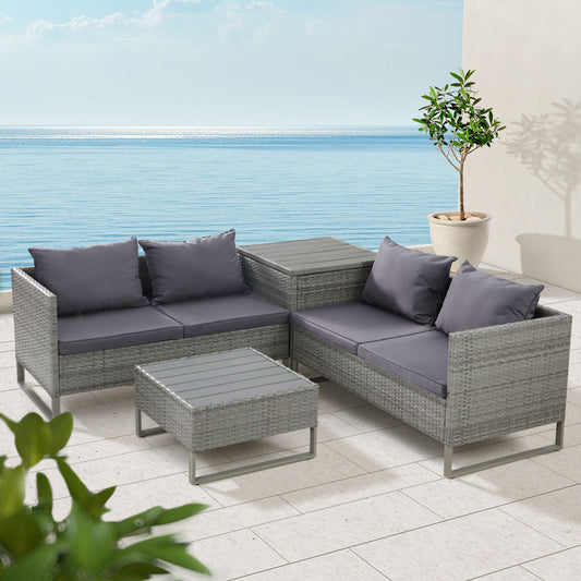 Portsea Deluxe Outdoor 4 Piece Sofa Set - Mixed Grey