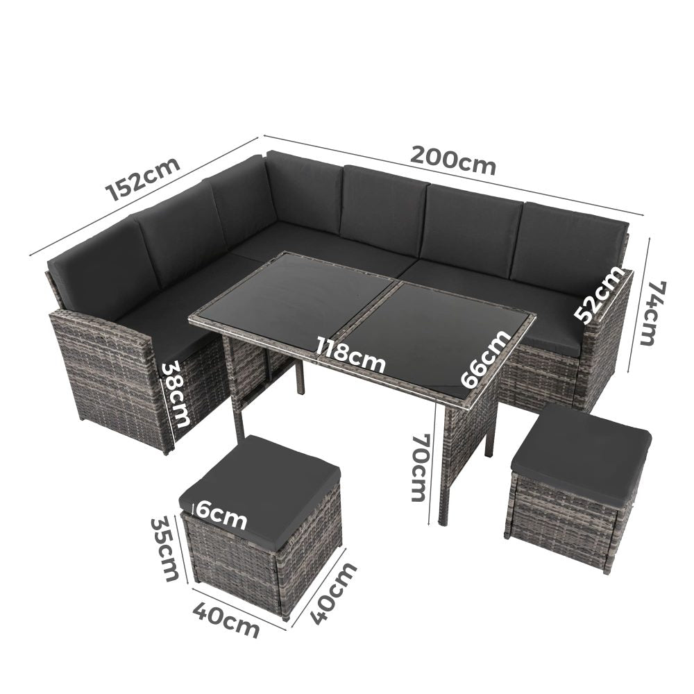 Malvern 8 Seater Modular Outdoor Garden Lounge and Dining Set