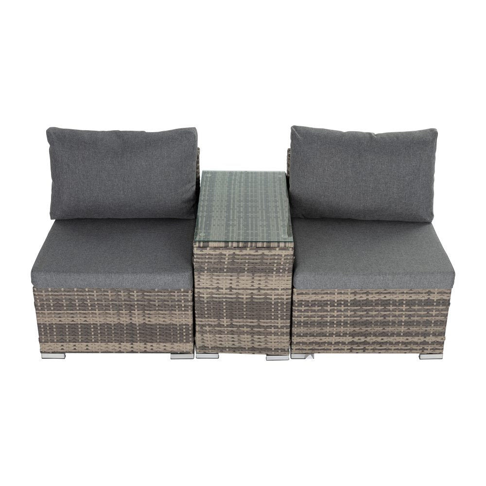 Brighton 6 Piece Lounge Sofa with Wicker End Table Set - Grey