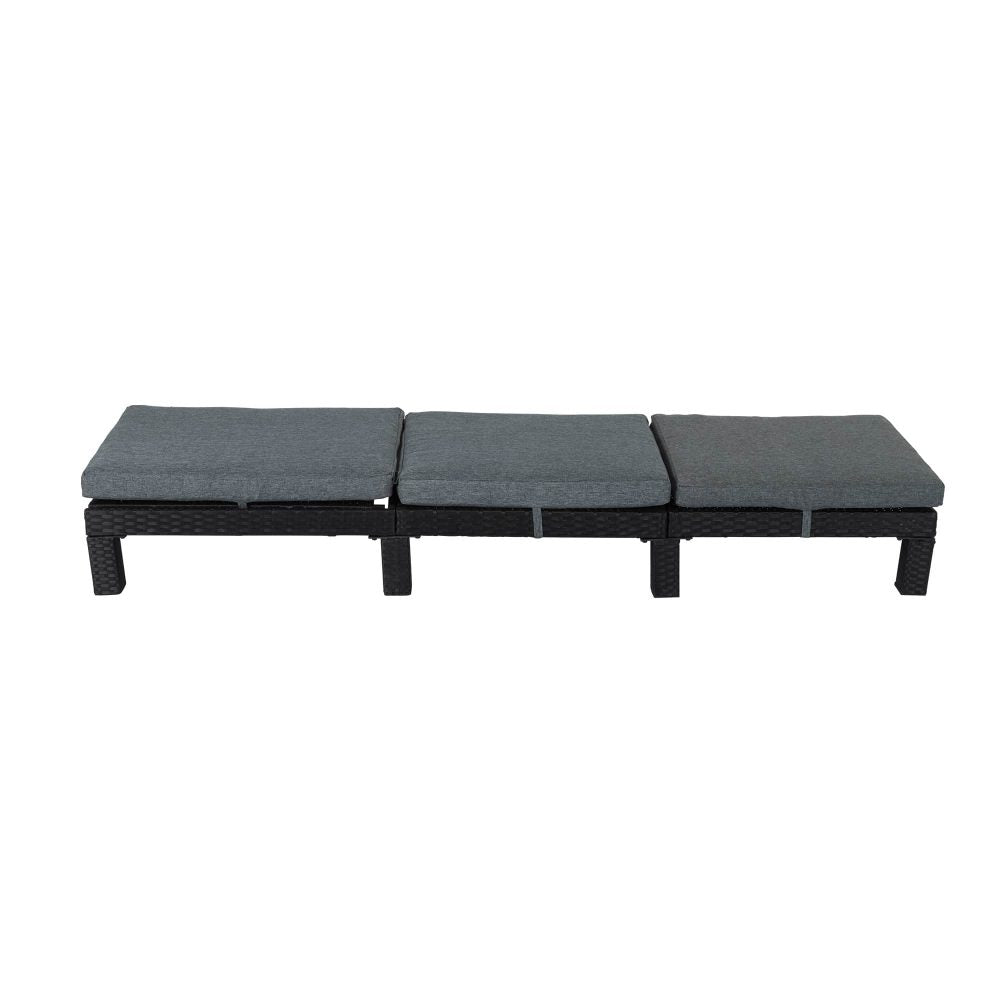 Sorrento Premium 3 Piece Sun Lounge Set with Joining Coffee Table - Black